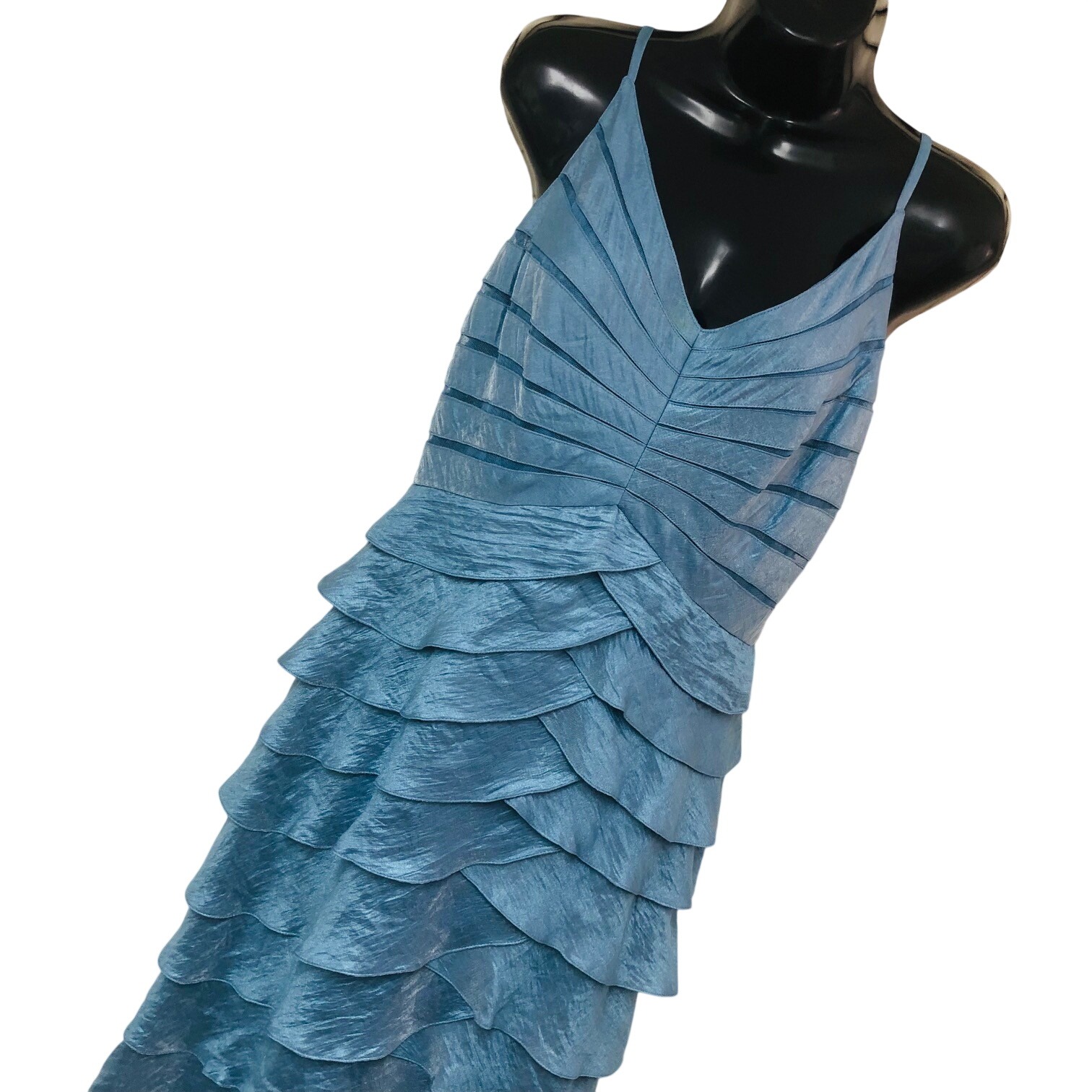 Adrianna Papell Blue Tiered Ruffle Gown Shrug Women 8 Formal Prom Hoco Event